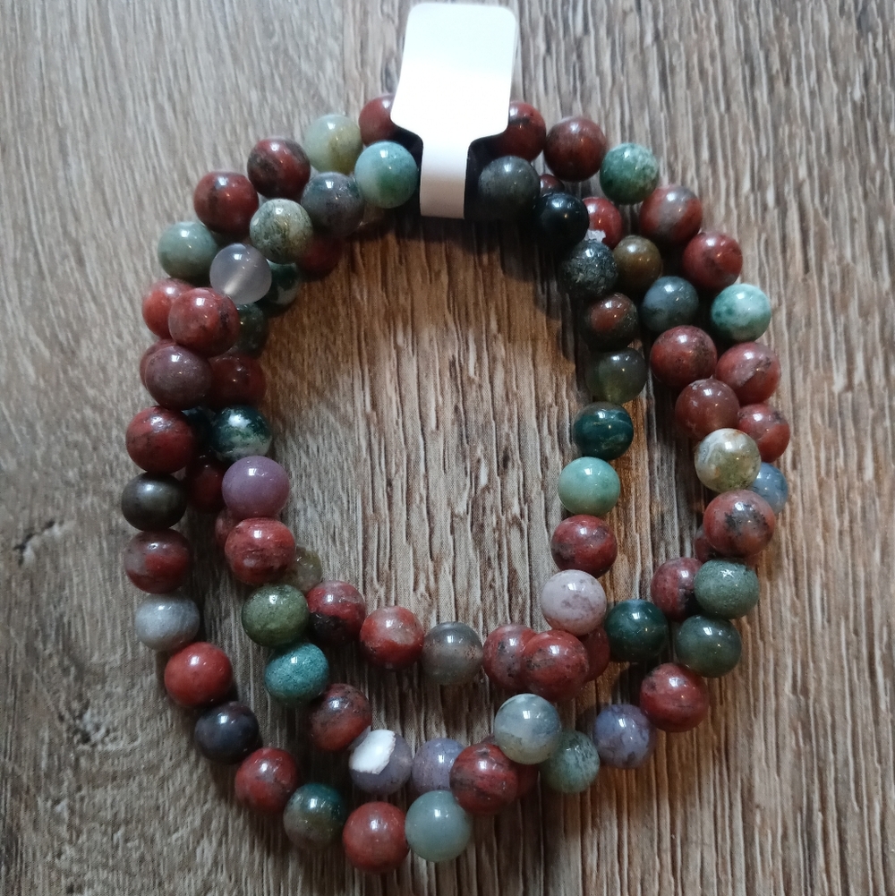 Indian Agate & Sesame Red Healing Stacked Bracelets